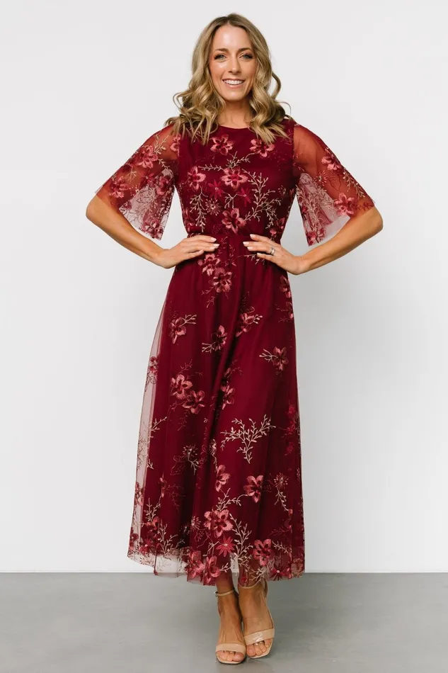 Women Tulle Styles Baltic Born Arabella Embroidered Tulle Maxi Dress Burgundy Floral Women Tulle Styles Baltic Born Arabella Embroidered Tulle Maxi Dress Burgundy Floral