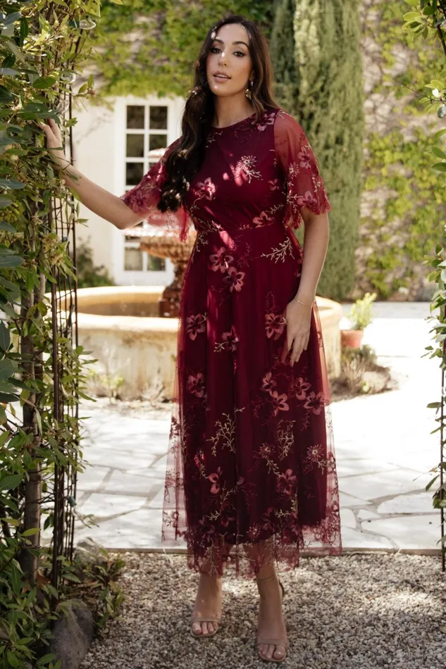 Women Tulle Styles Baltic Born Arabella Embroidered Tulle Maxi Dress Burgundy Floral Women Tulle Styles Baltic Born Arabella Embroidered Tulle Maxi Dress Burgundy Floral