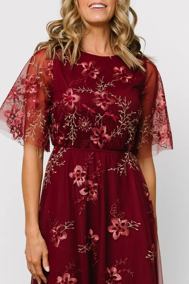 Women Tulle Styles Baltic Born Arabella Embroidered Tulle Maxi Dress Burgundy Floral Women Tulle Styles Baltic Born Arabella Embroidered Tulle Maxi Dress Burgundy Floral