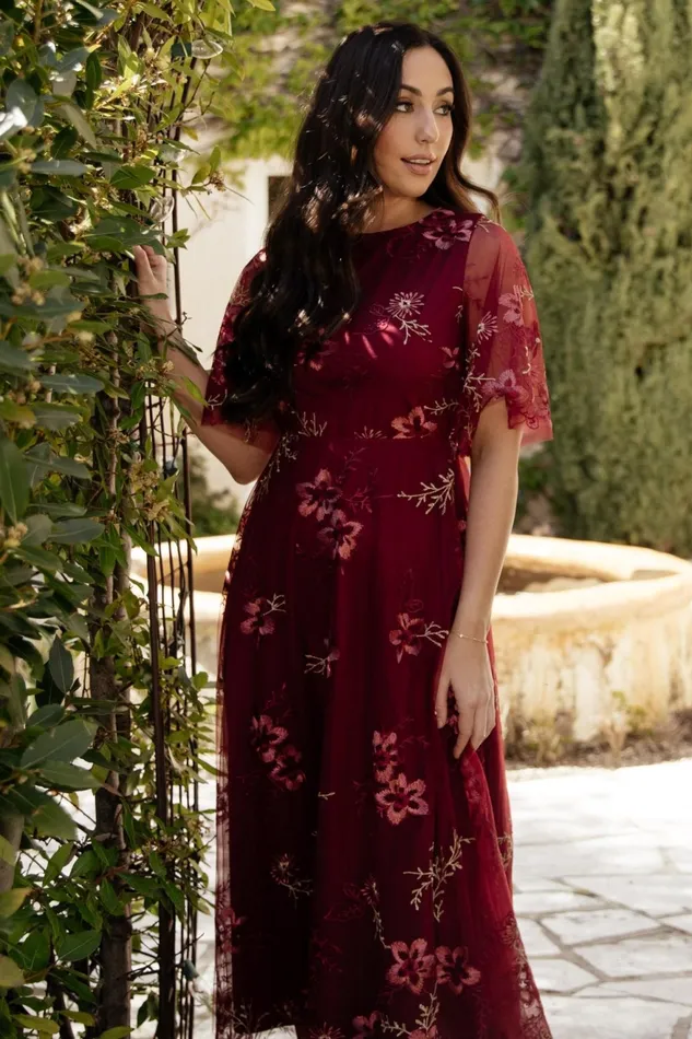 Women Tulle Styles Baltic Born Arabella Embroidered Tulle Maxi Dress Burgundy Floral Women Tulle Styles Baltic Born Arabella Embroidered Tulle Maxi Dress Burgundy Floral