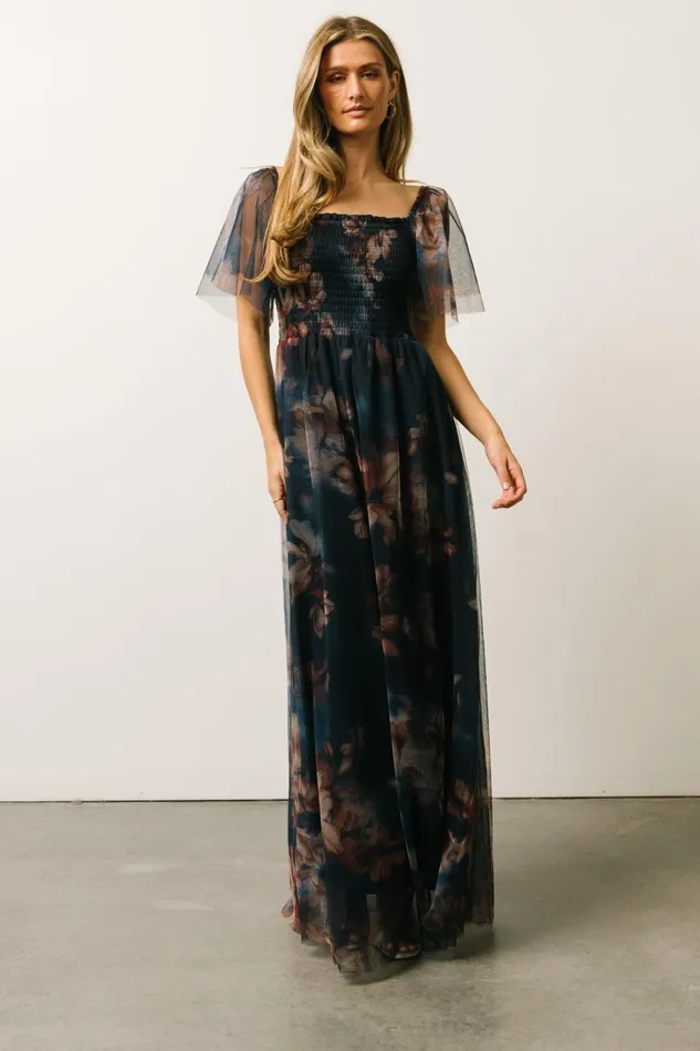Women Tulle Styles Baltic Born Cassandra Tulle Maxi Dress Dark Blue Floral Women Tulle Styles Baltic Born Cassandra Tulle Maxi Dress Dark Blue Floral