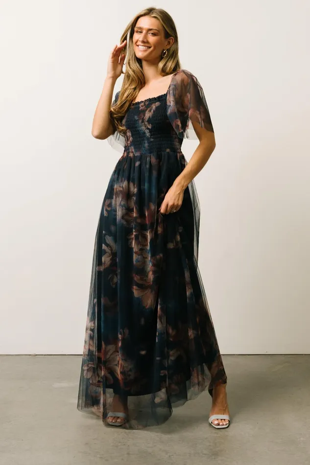 Women Tulle Styles Baltic Born Cassandra Tulle Maxi Dress Dark Blue Floral Women Tulle Styles Baltic Born Cassandra Tulle Maxi Dress Dark Blue Floral