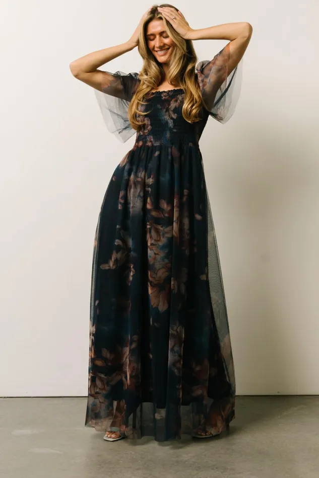 Women Tulle Styles Baltic Born Cassandra Tulle Maxi Dress Dark Blue Floral Women Tulle Styles Baltic Born Cassandra Tulle Maxi Dress Dark Blue Floral