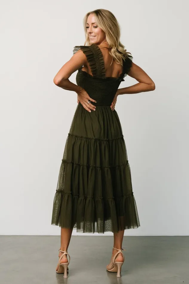 Women Tulle Styles Baltic Born Emma Smocked Tulle Dress Dark Olive