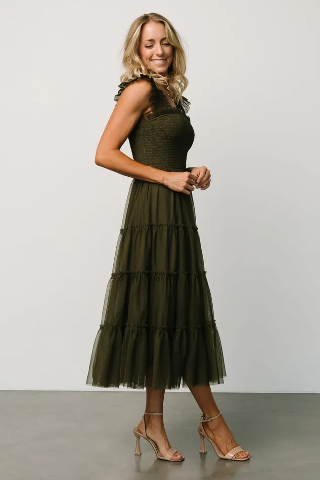 Women Tulle Styles Baltic Born Emma Smocked Tulle Dress Dark Olive