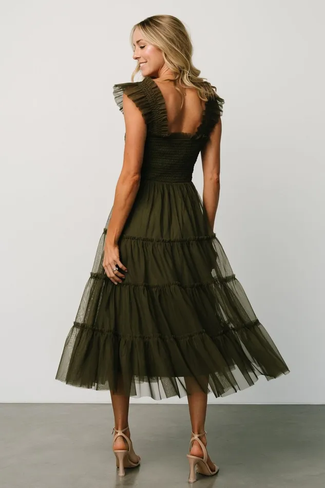 Women Tulle Styles Baltic Born Emma Smocked Tulle Dress Dark Olive