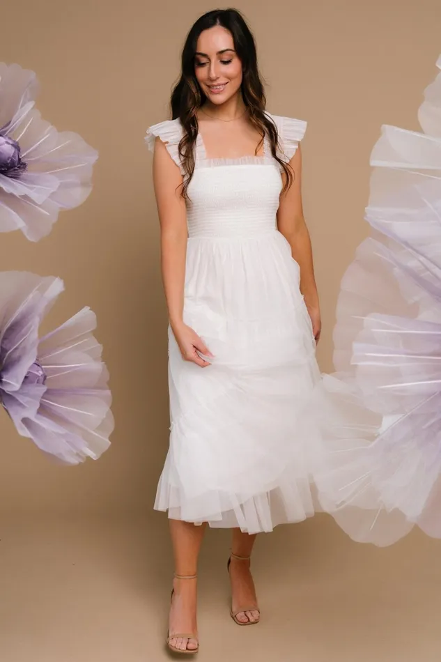 Women Tulle Styles Baltic Born Emma Smocked Tulle Dress Off White