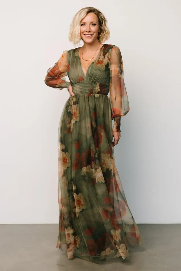 Women Tulle Styles Baltic Born Layla Tulle Maxi Dress Olive Rust