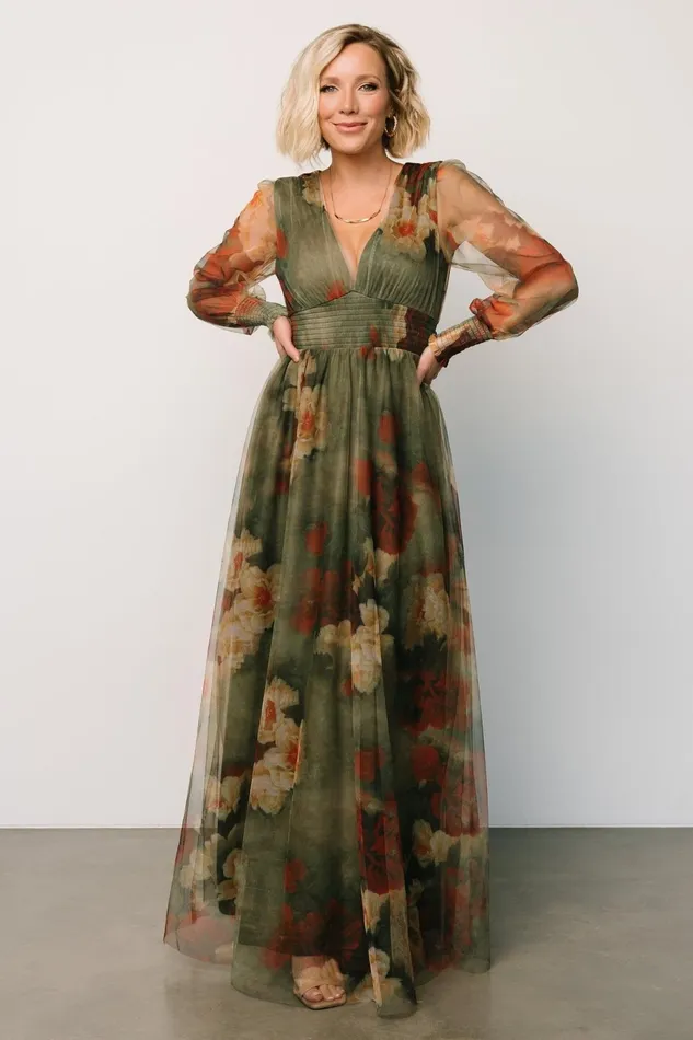 Women Tulle Styles Baltic Born Layla Tulle Maxi Dress Olive Rust