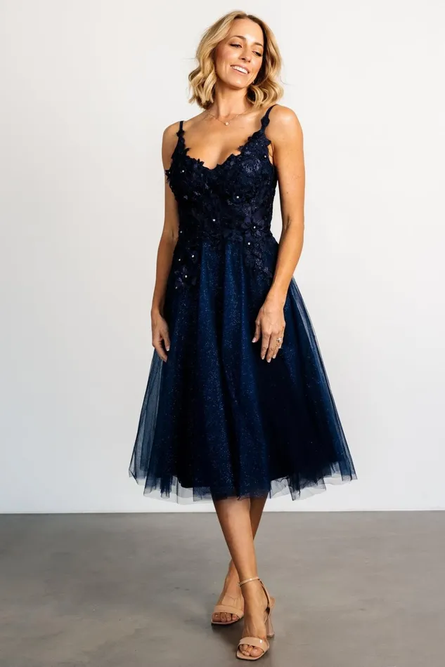 Women Tulle Styles Baltic Born Noelle Shimmer Midi Dress Midnight Blue