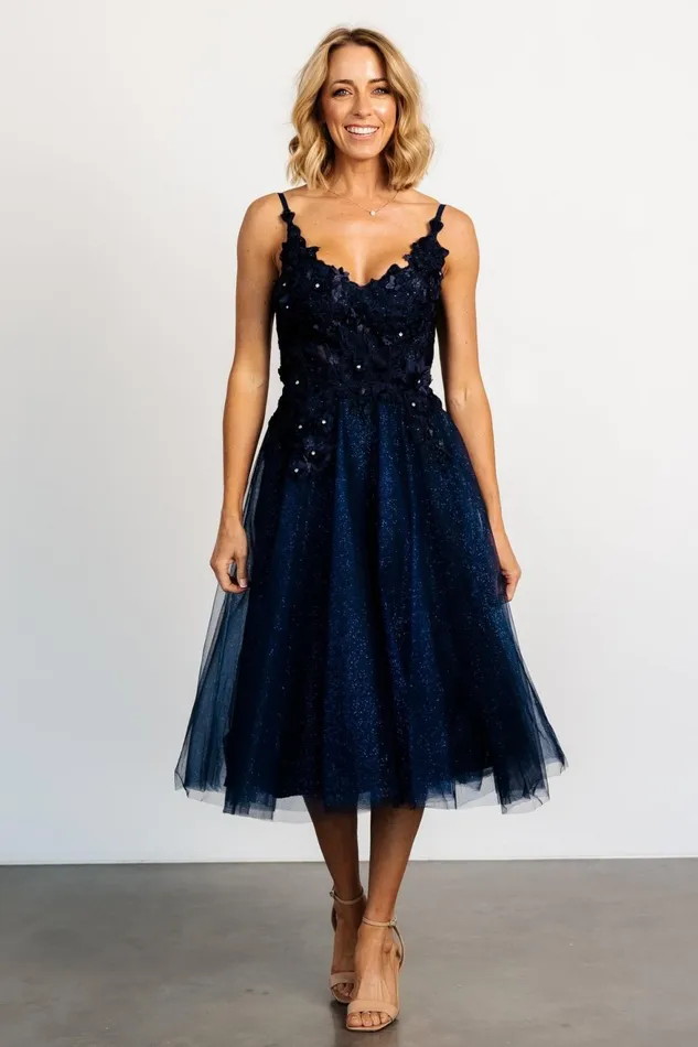 Women Tulle Styles Baltic Born Noelle Shimmer Midi Dress Midnight Blue Women Tulle Styles Baltic Born Noelle Shimmer Midi Dress Midnight Blue