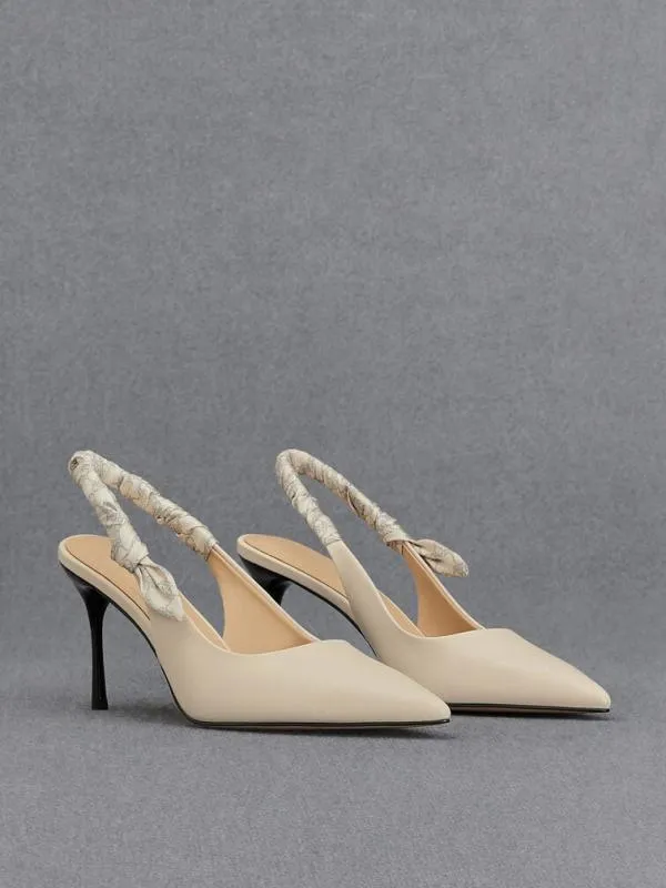 Women Tully Leather Ruched Print Slingback Pumps 8211 Chalk CHARLES and KEITH Heels