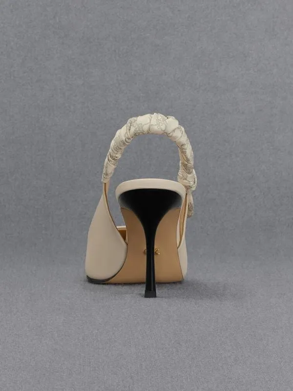 Women Tully Leather Ruched Print Slingback Pumps 8211 Chalk CHARLES and KEITH Heels
