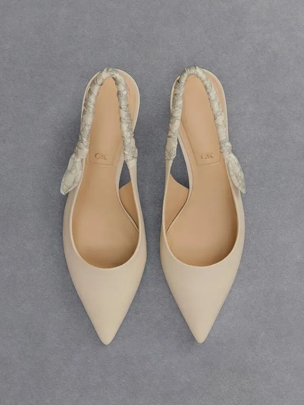 Women Tully Leather Ruched Print Slingback Pumps 8211 Chalk CHARLES and KEITH Heels