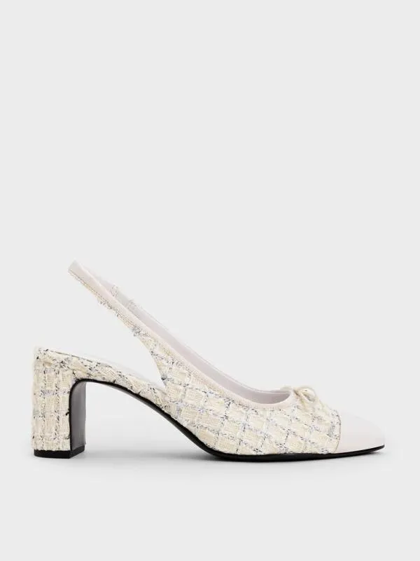 Women Tweed Bow CapToe Slingback Pumps 8211 Multi CHARLES and KEITH Heels