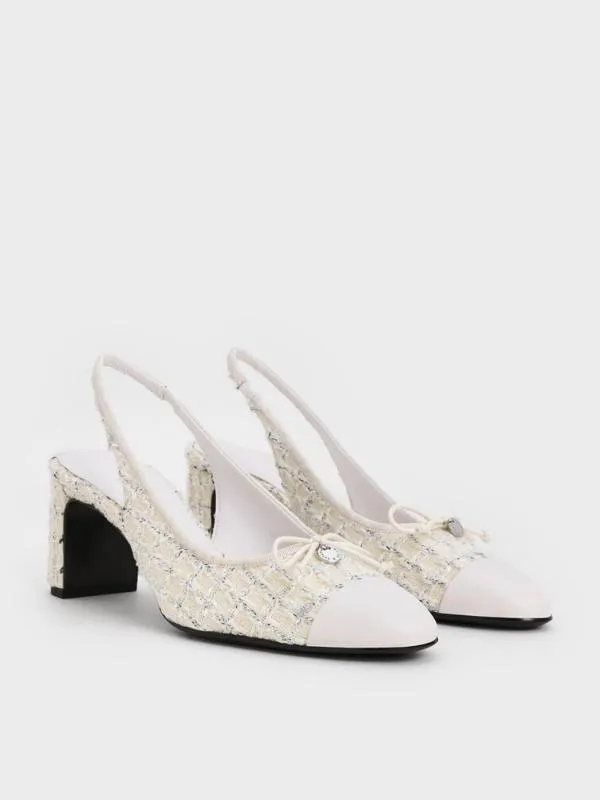 Women Tweed Bow CapToe Slingback Pumps 8211 Multi CHARLES and KEITH Heels