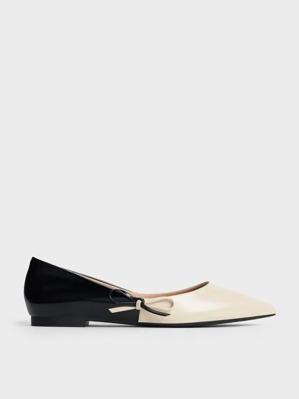 Women TwoTone Bow PointedToe Flats 8211 Chalk CHARLES and KEITH Flats