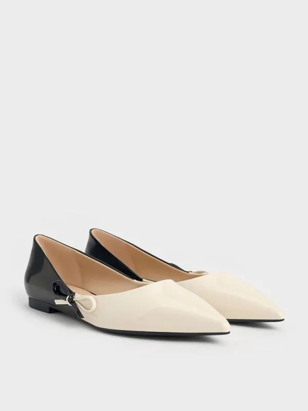 Women TwoTone Bow PointedToe Flats 8211 Chalk CHARLES and KEITH Flats