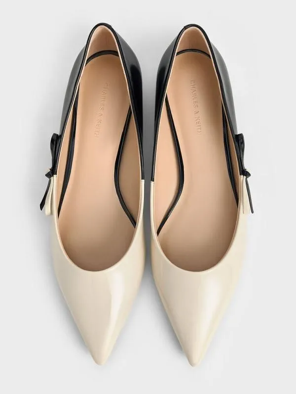 Women TwoTone Bow PointedToe Flats 8211 Chalk CHARLES and KEITH Flats