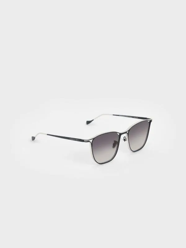 Women TwoTone Wire Frame Butterfly Sunglasses 8211 Black CHARLES and KEITH Butterfly