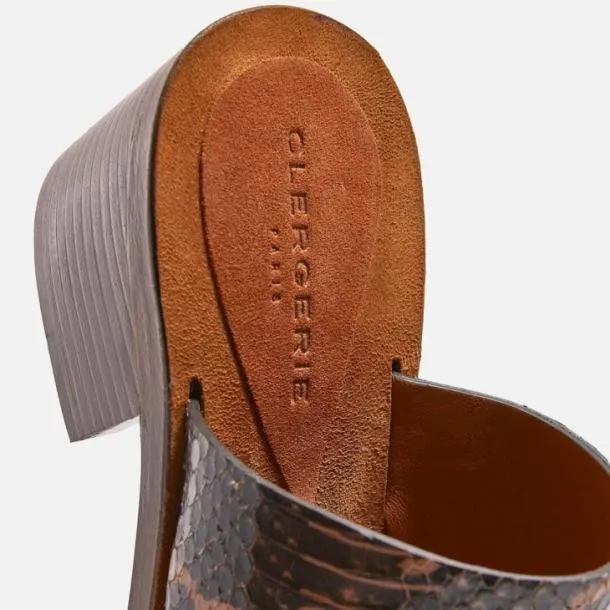 Women VINNY Wood Brown Snake Printed Clergerie Mules