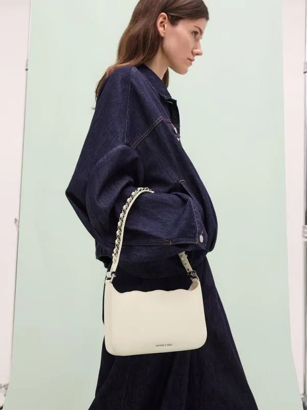 Women Wavy Braided ChainLink Shoulder Bag 8211 Chalk CHARLES and KEITH Shoulder Bags