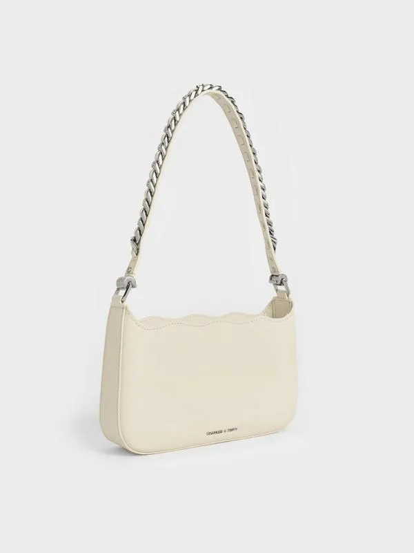Women Wavy Braided ChainLink Shoulder Bag 8211 Chalk CHARLES and KEITH Shoulder Bags
