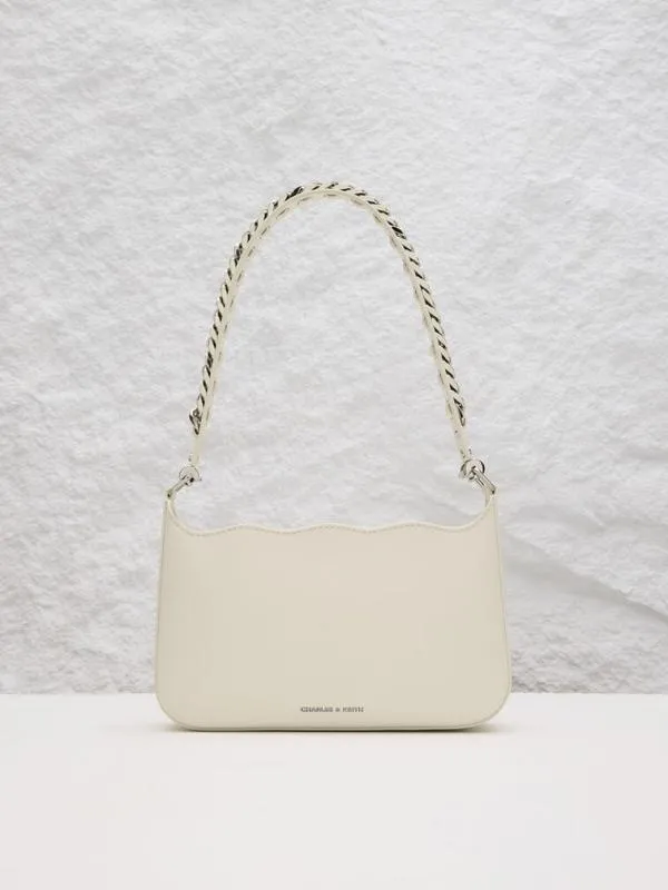 Women Wavy Braided ChainLink Shoulder Bag 8211 Chalk CHARLES and KEITH Shoulder Bags