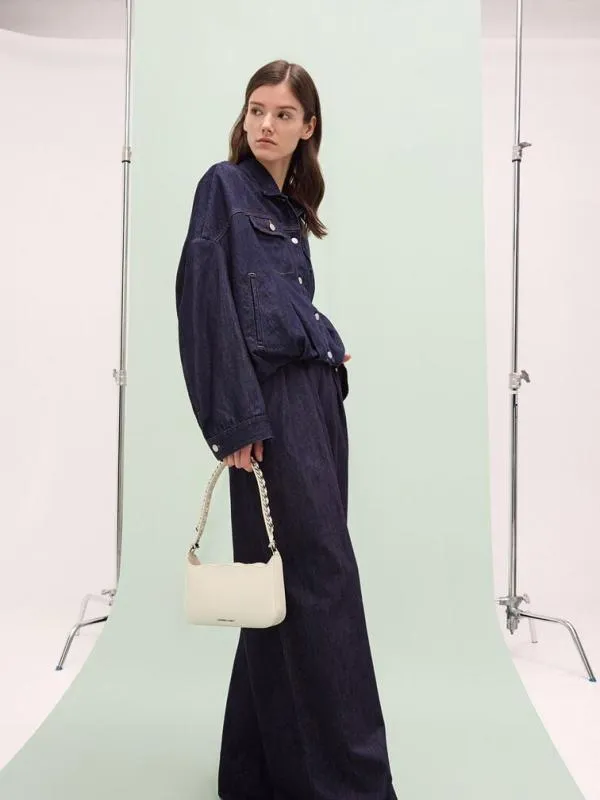 Women Wavy Braided ChainLink Shoulder Bag 8211 Chalk CHARLES and KEITH Shoulder Bags