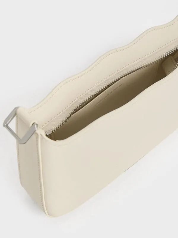 Women Wavy Braided ChainLink Shoulder Bag 8211 Chalk CHARLES and KEITH Shoulder Bags