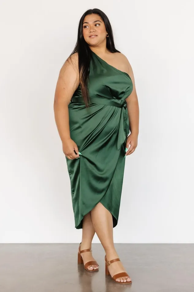 Women Wedding Guest Baltic Born Celia One Shoulder Midi Dress Dark Green