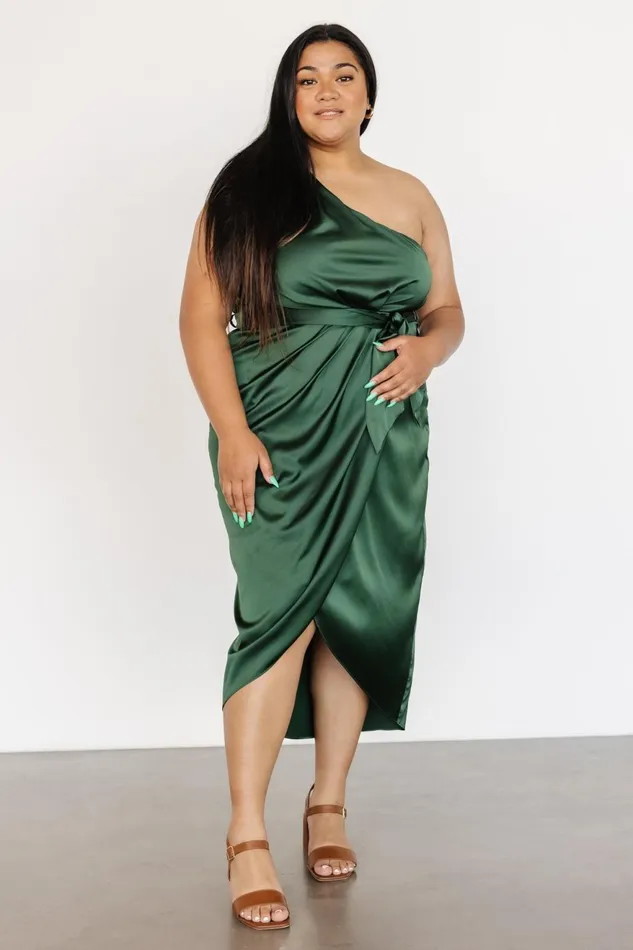 Women Wedding Guest Baltic Born Celia One Shoulder Midi Dress Dark Green