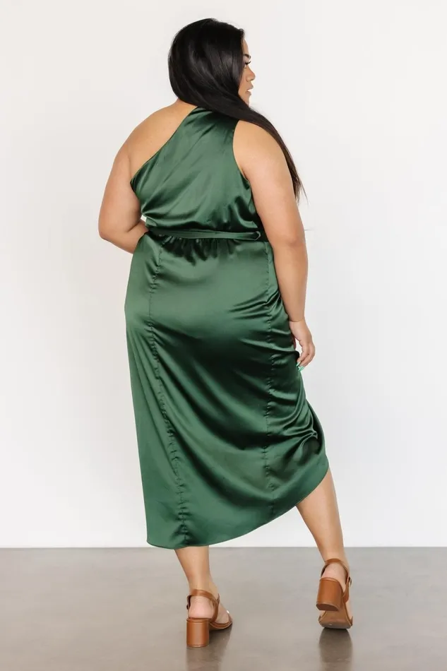 Women Wedding Guest Baltic Born Celia One Shoulder Midi Dress Dark Green
