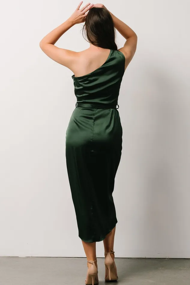 Women Wedding Guest Baltic Born Celia One Shoulder Midi Dress Dark Green
