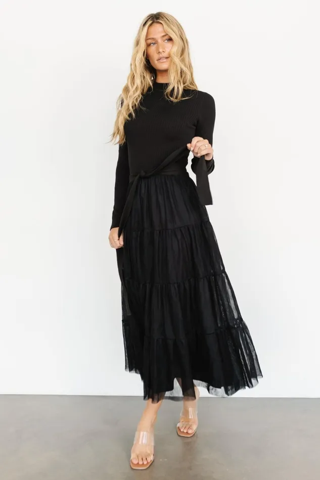 Women Wedding Guest Baltic Born Demi Sweater Tulle Dress Black