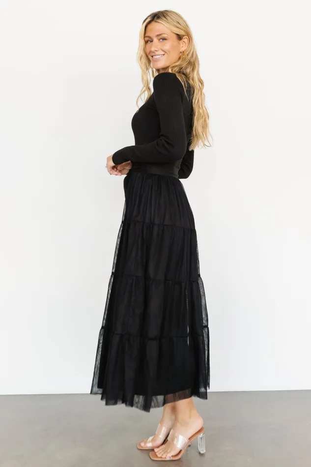 Women Wedding Guest Baltic Born Demi Sweater Tulle Dress Black