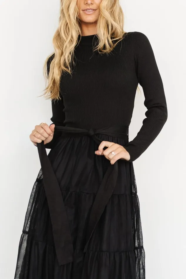 Women Wedding Guest Baltic Born Demi Sweater Tulle Dress Black