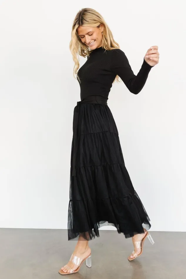 Women Wedding Guest Baltic Born Demi Sweater Tulle Dress Black