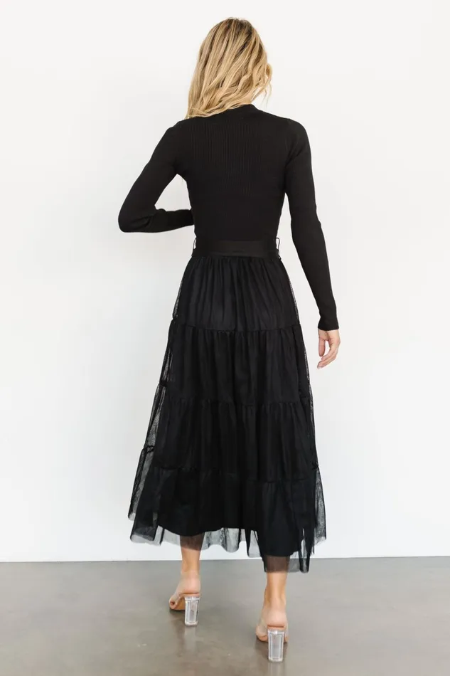 Women Wedding Guest Baltic Born Demi Sweater Tulle Dress Black