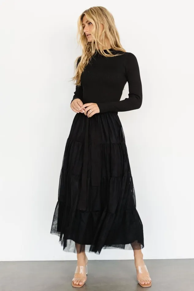 Women Wedding Guest Baltic Born Demi Sweater Tulle Dress Black