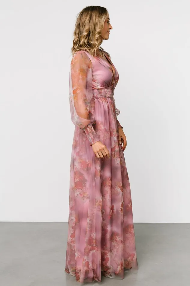Women Wedding Guest Baltic Born Layla Tulle Maxi Dress Dusty Orchid Floral