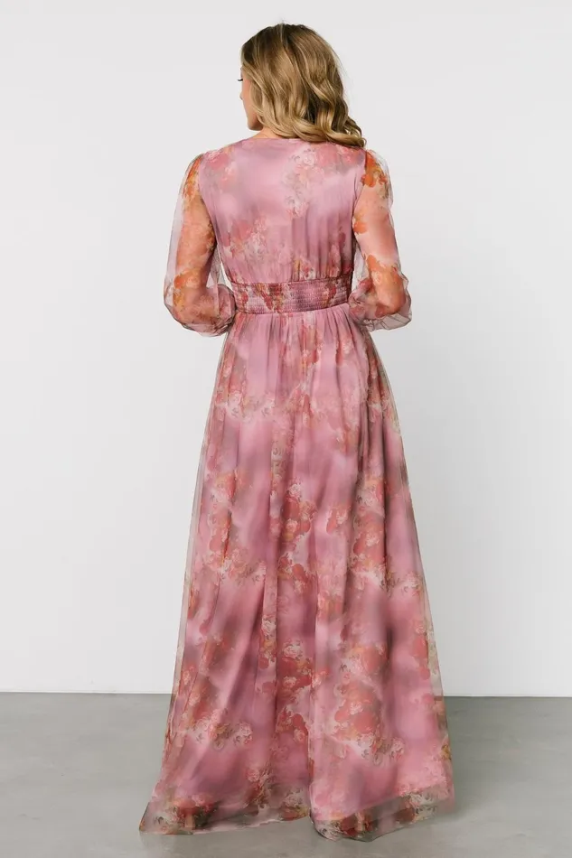 Women Wedding Guest Baltic Born Layla Tulle Maxi Dress Dusty Orchid Floral