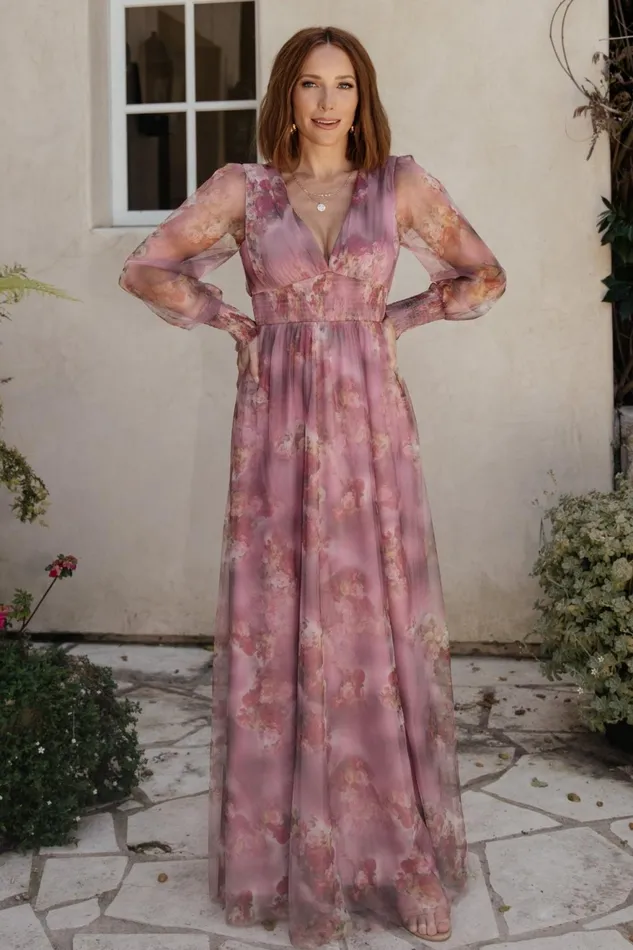 Women Wedding Guest Baltic Born Layla Tulle Maxi Dress Dusty Orchid Floral