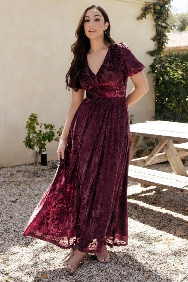 Women Wedding Guest Baltic Born Leslie Velvet Maxi Dress Mulberry