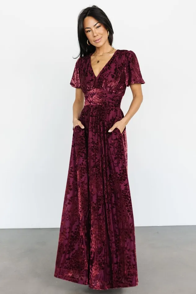 Women Wedding Guest Baltic Born Leslie Velvet Maxi Dress Mulberry