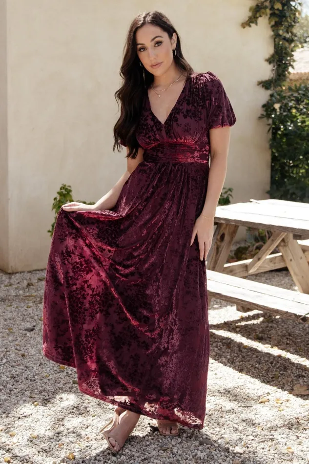 Women Wedding Guest Baltic Born Leslie Velvet Maxi Dress Mulberry