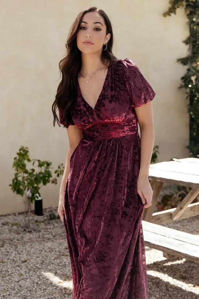 Women Wedding Guest Baltic Born Leslie Velvet Maxi Dress Mulberry