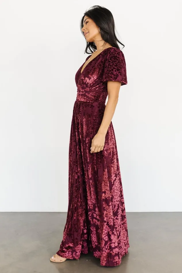 Women Wedding Guest Baltic Born Leslie Velvet Maxi Dress Mulberry