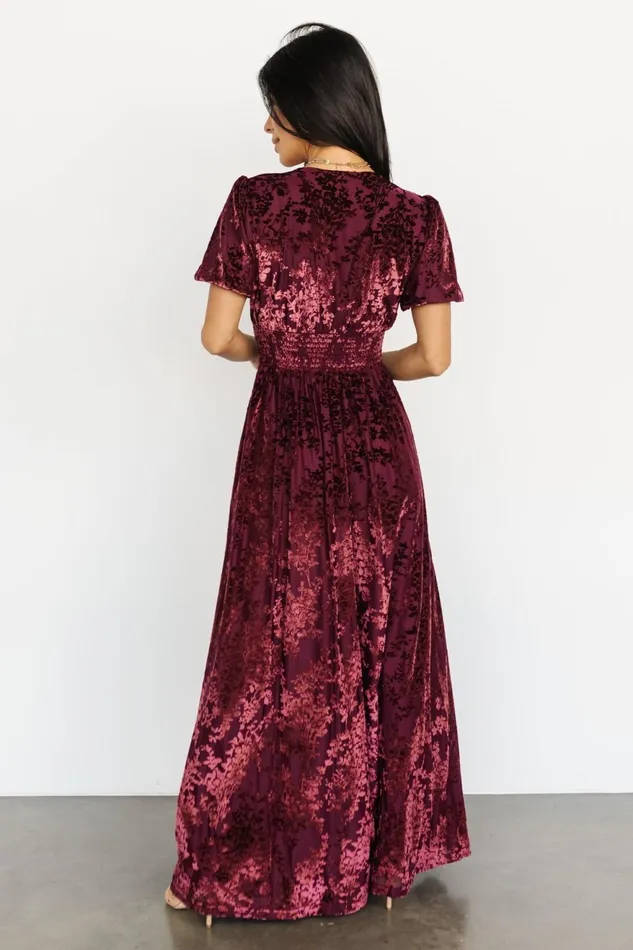 Women Wedding Guest Baltic Born Leslie Velvet Maxi Dress Mulberry