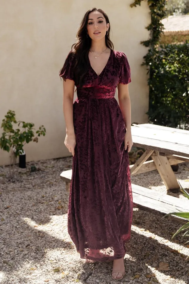 Women Wedding Guest Baltic Born Leslie Velvet Maxi Dress Mulberry